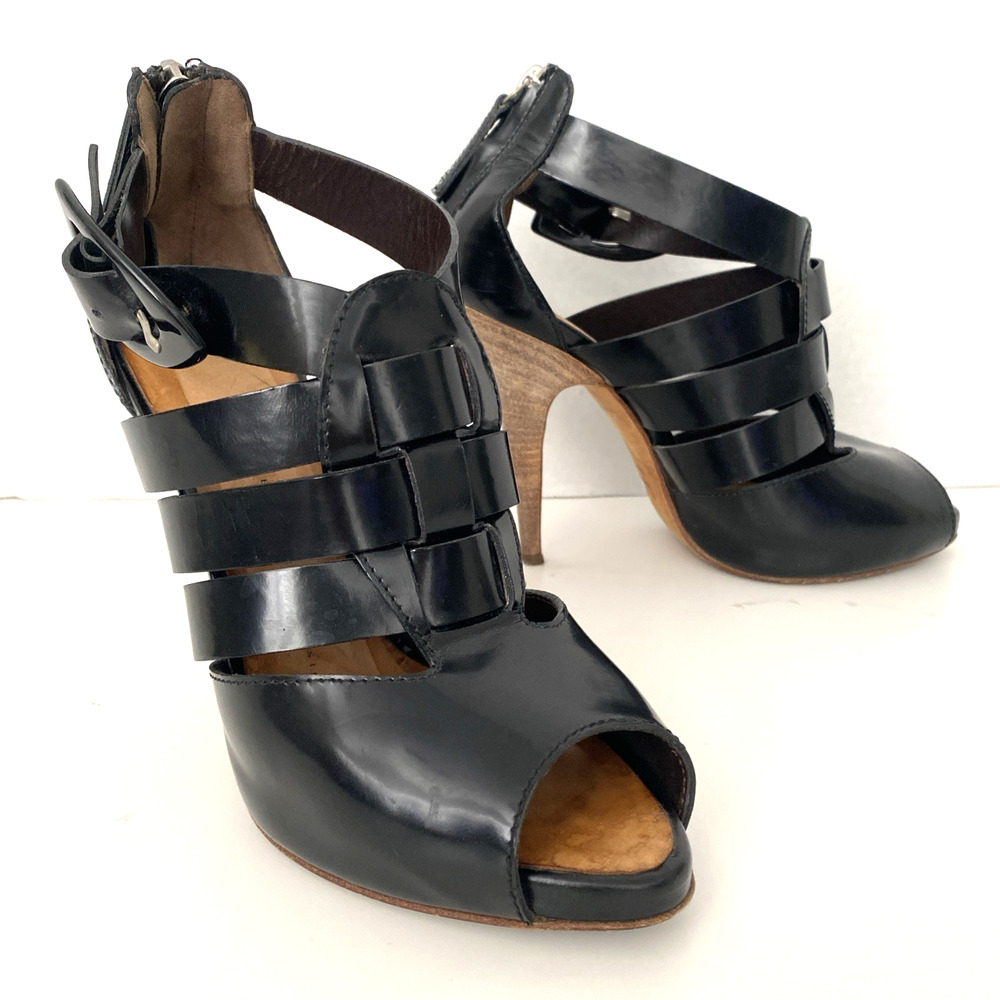 Giuseppe Zanotti Caged Sandal Black Peep Toe Slim Heel Back Zip Ankle St… - Picture 3 of 8